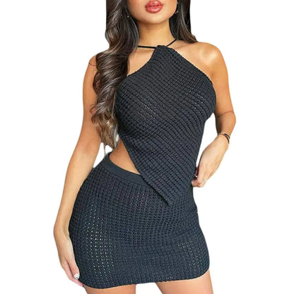 Halter Neck High Waist Short Dress Set