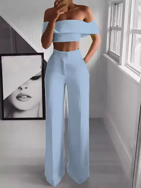 Cropped Top Long Trousers Set