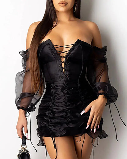 Charmé Couture Mesh Lace Mini Dress