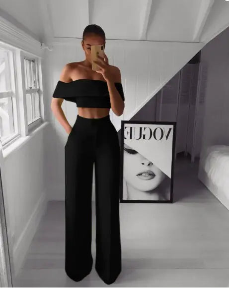 Cropped Top Long Trousers Set