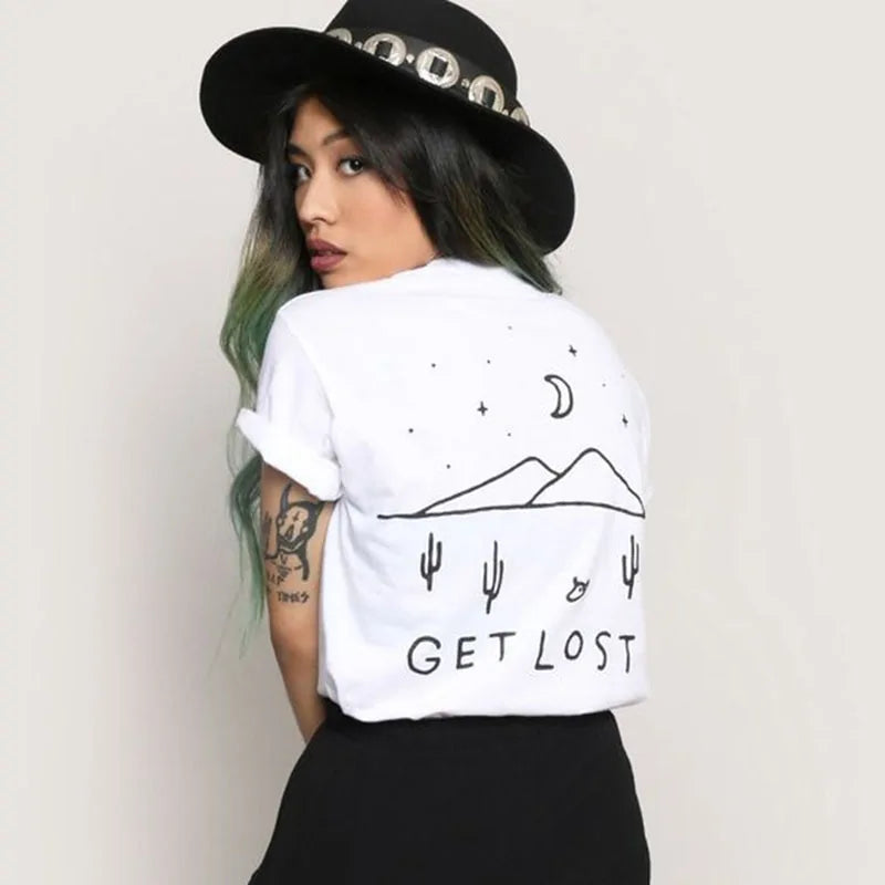 Get Lost Fashion Desert Cactus Print T-Shirt