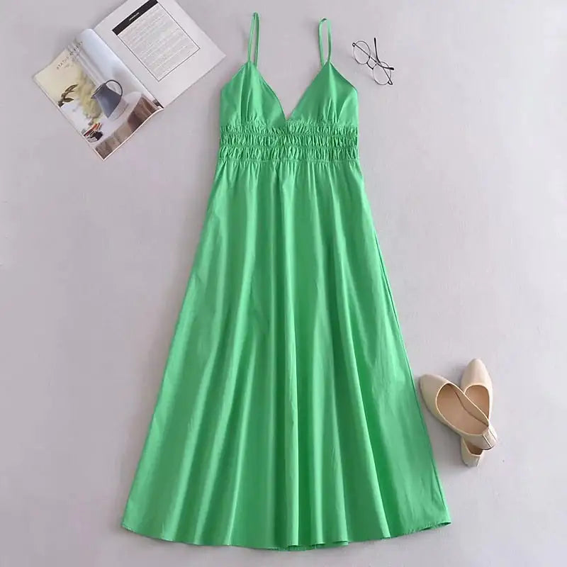 Cotton V Neck Summer Women's Dress